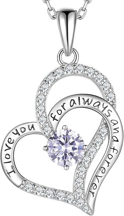 LynChoe Birthday Gifts Double Heart Birthstone Necklace for Women, S925 Sterling Silver Pendant Necklace Jewelry for Her Mother Mom Wife Girlfriend