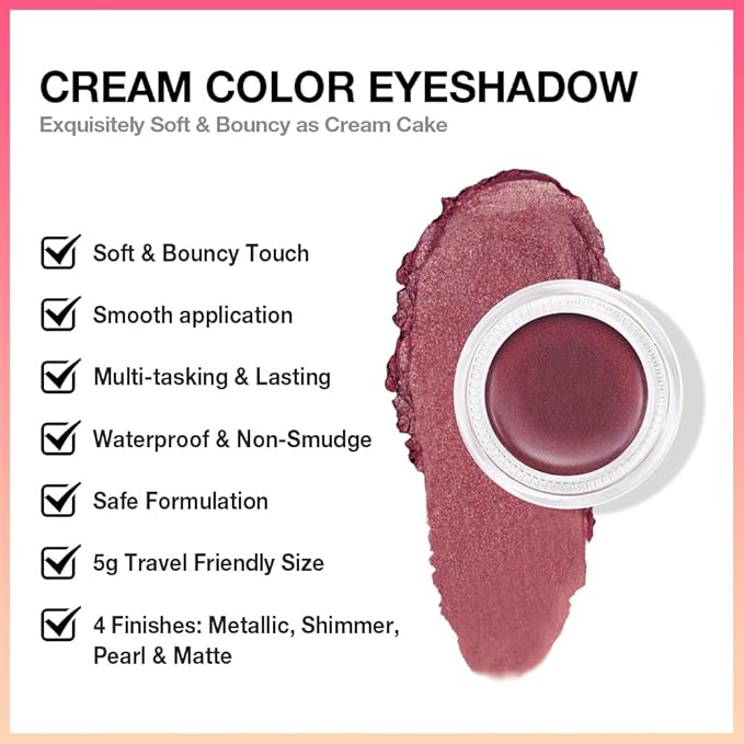 evpct Single Cream Eye Shadow Palette Pot Makeup for Older Women, Orchid Shimmer Glitter Metallic Monochrome Cream to Powder Eyeshadow Palette Eye Brightener, Highly Pigmented Waterproof Blendable