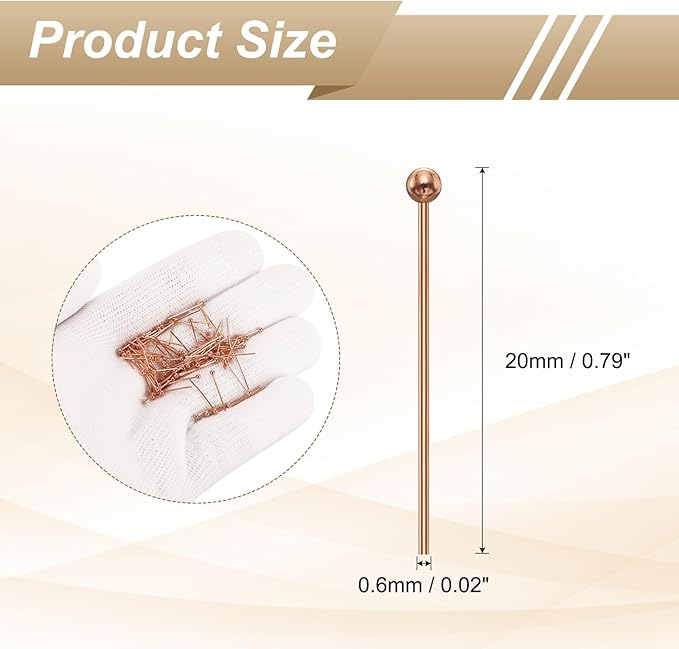 HARFINGTON 100pcs Ball Head Pins 0.79" 20mm Round Head Pins for Earring Pendant Necklace Bracelet Charm Jewelry Making Findings DIY Craft, Rose Gold