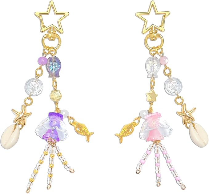 Y2K Aesthetic Keychains for Women Cute Flowers Star Cake Jellyfish Keychins Charms Kawaii Bag Purse Decor