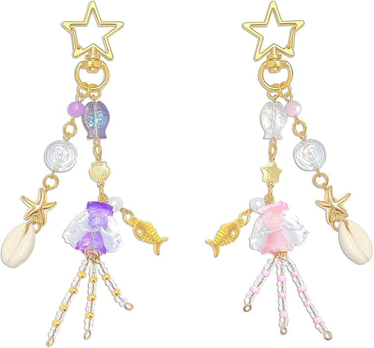 Y2K Aesthetic Keychains for Women Cute Flowers Star Cake Jellyfish Keychins Charms Kawaii Bag Purse Decor