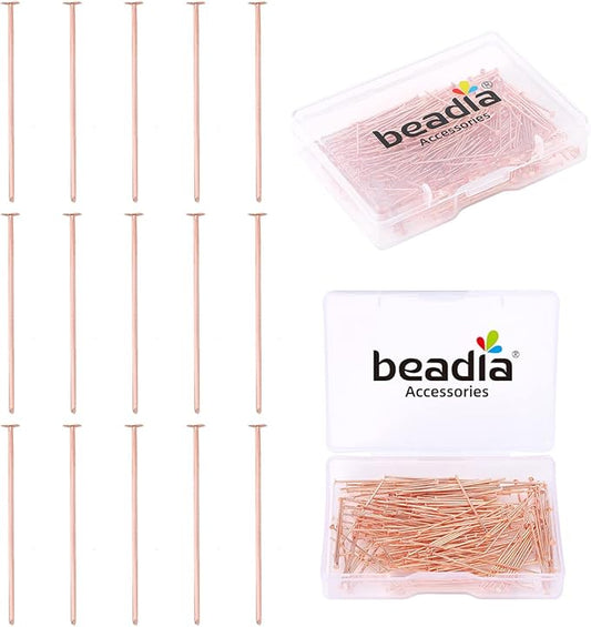 Rose Gold Plated Flat Head Pins Non Tarnish 30mm 200pcs for Jewelry Making Findings