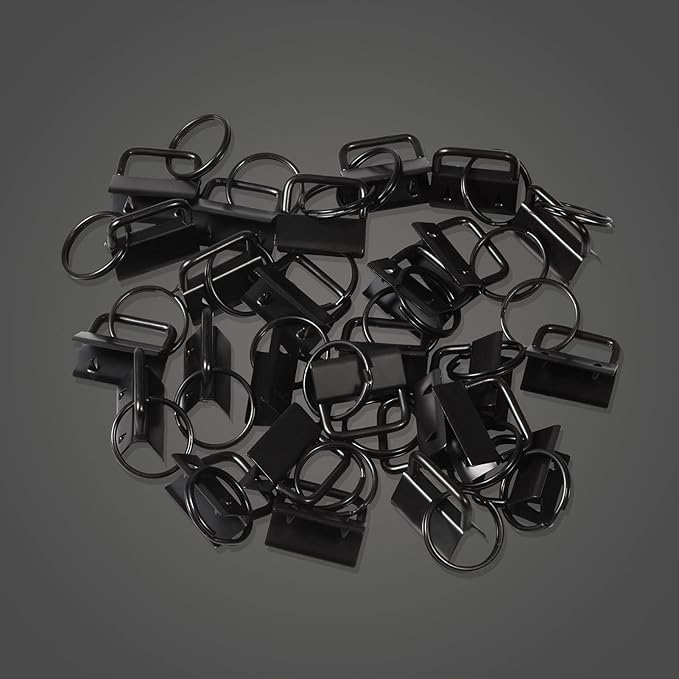 SPEEDWOX 20 Pcs 1" Dark Black Key Fob Hardware Set with Key Fob Pliers, 8 Inches Glass Breaking Pliers with Rubber Tips TPR Handles, for Wristlet Keychain Key Lanyard Making