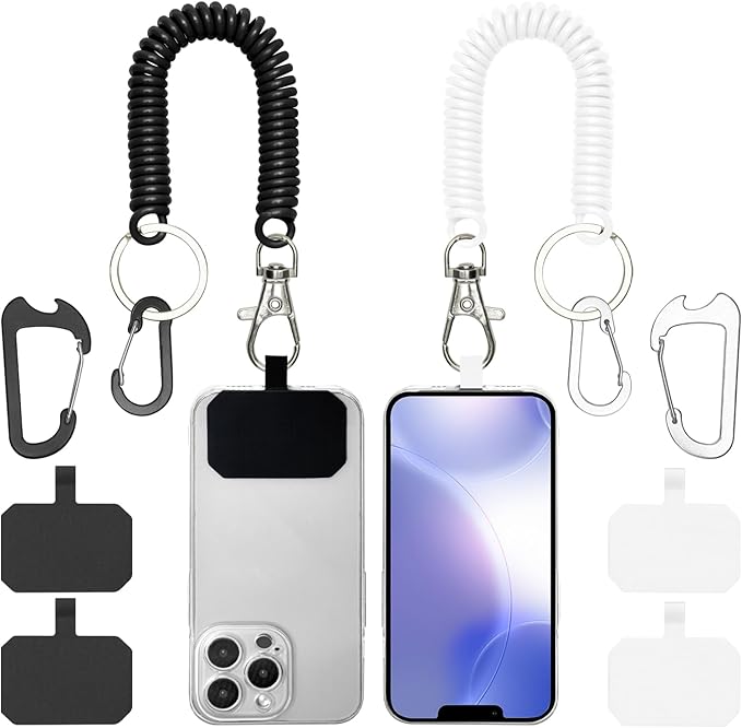 Phone Tether Lanyard Anti-Drop Outdoor Strap with Carabiner for Skiing, Hiking, Cycling, Fishing, Climbing - Fit iPhone and Most Cell Phones (Black+White)