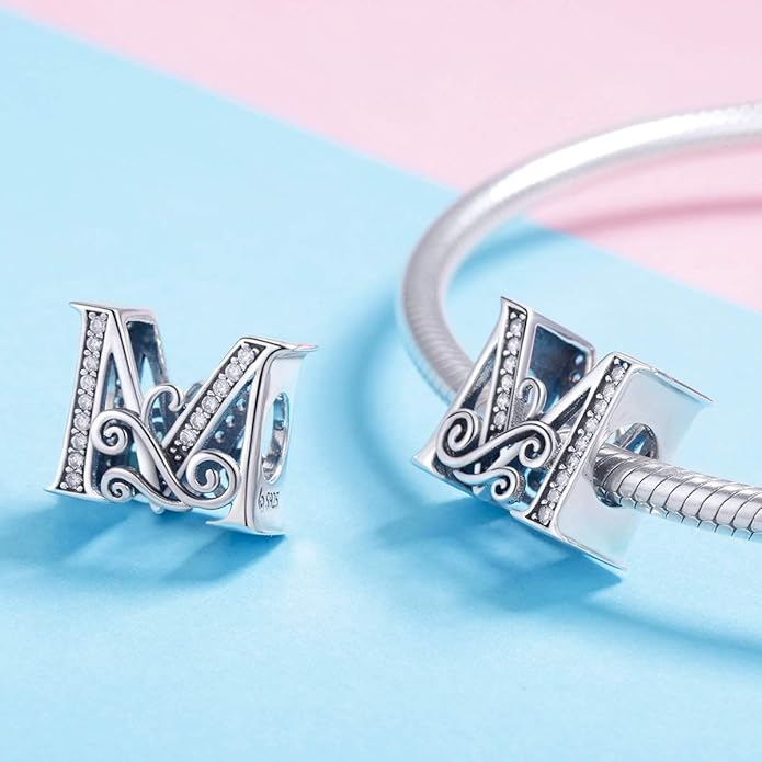 925 Sterling Silver Letter Charms for Pandora Bracelets Alphabet Initial Charms Beads Birthday Christmas Jewelry Gift for Women