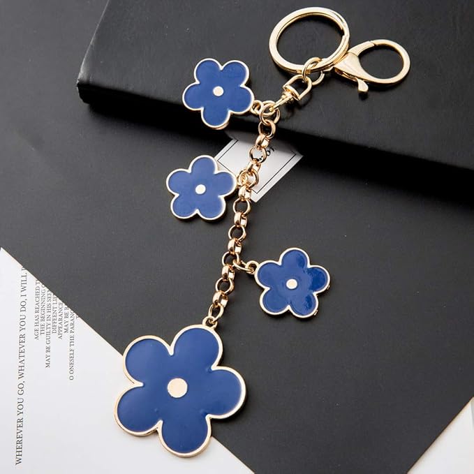 Women's Flower Bag Charms Enameled Keychain Purse Accessories