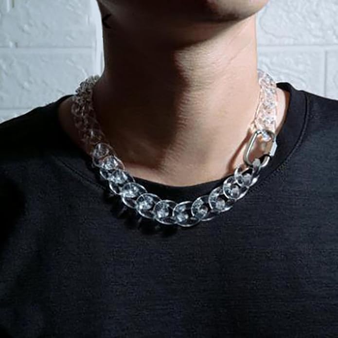 Punk Acrylic Colorful Leopard Print Clear Chain Necklace Rainbow Thick Paper Clip Necklace for Women Men Gift Hip Hop Geometric Bar Jewelry