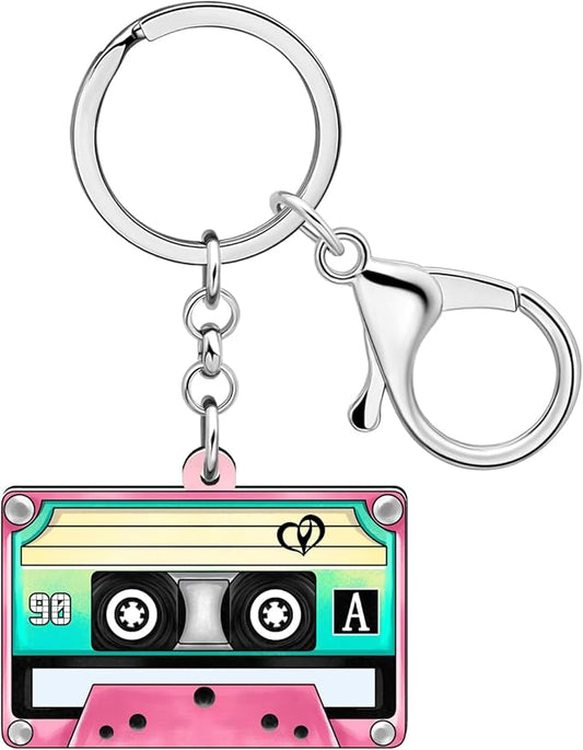 WEVENI Retro Acrylic 80s 90s Cassette Tape Keychains for Women Teen Girls Birthday Vintage Themed Party Accessories Charms