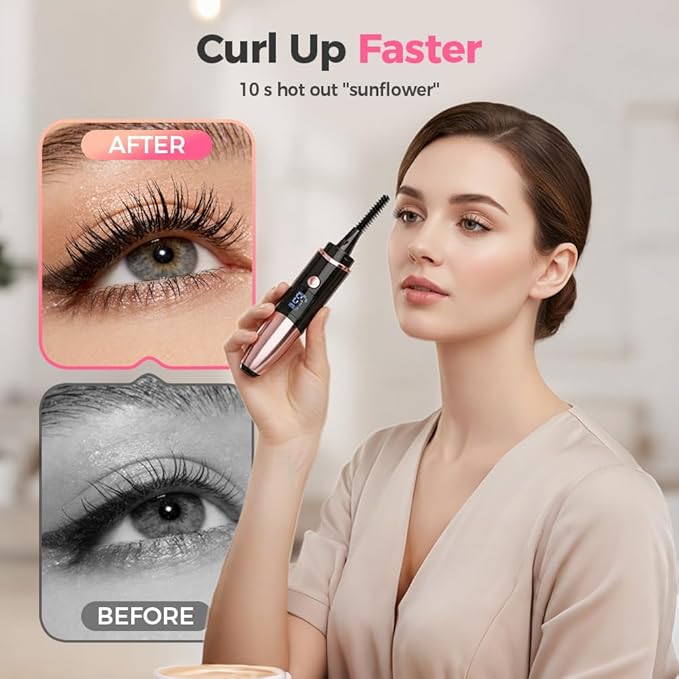 2026 Heated Eyelash Curler, Heated Lash Curler Rechargeable USB Electric Eyelash Curler, Fast Heat Up, Long Lasting with Led Display, Heat with 4 Temp Settings Makeup Tool (Yellow)