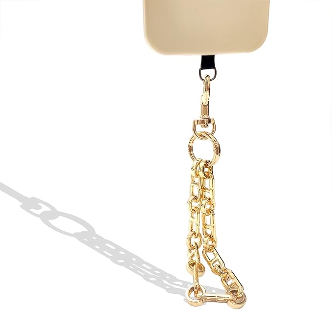 Phone Wrist Strap with Metal Chain Phone Lanyard Wrist with 2 Tether Tabs Metal Leather Cellphone Charm Phone Chain
