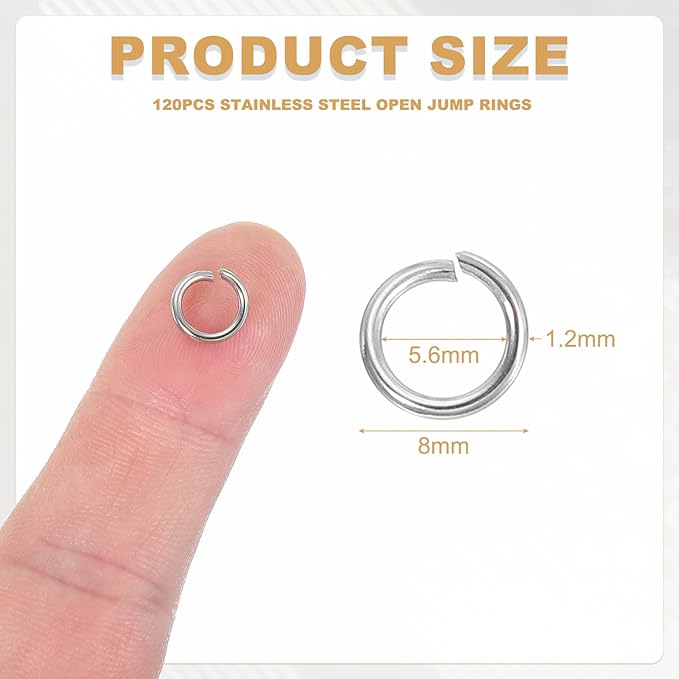 uxcell 120pcs Open Jump Rings, 8mm Stainless Steel Split O Rings 1.2mm Thick Connector Ring for Bracelet Necklace Pendant Jewelry Keychain DIY Craft Making, Silver