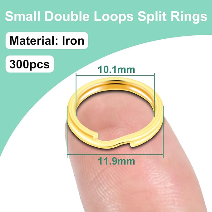 1/2" 300 PCS Gold Small Key Rings, Double Loops Split Rings Jewelry Making Metal Mini Key Ring for Keychian, Pet Collar Tag, Luggage Tag DIY Craft Hardware