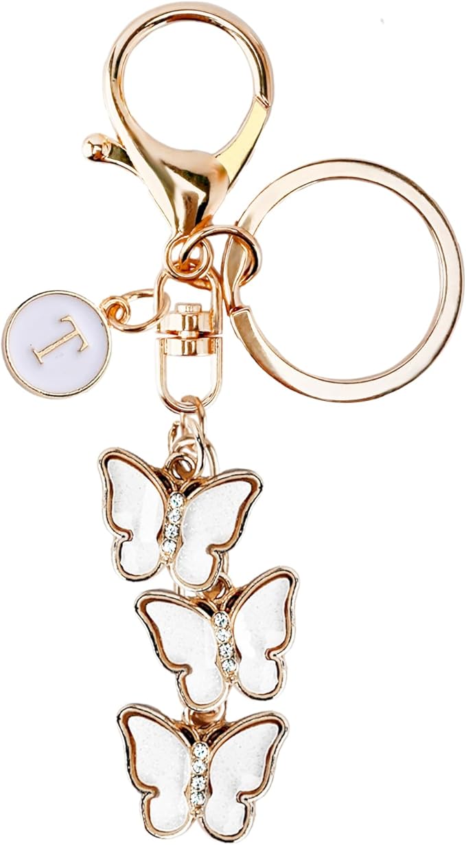 Bag Charms for Handbags- Cute Keychains for Women Car Keys Chain Accessories Beautiful Butterfly Letter Initial Charm