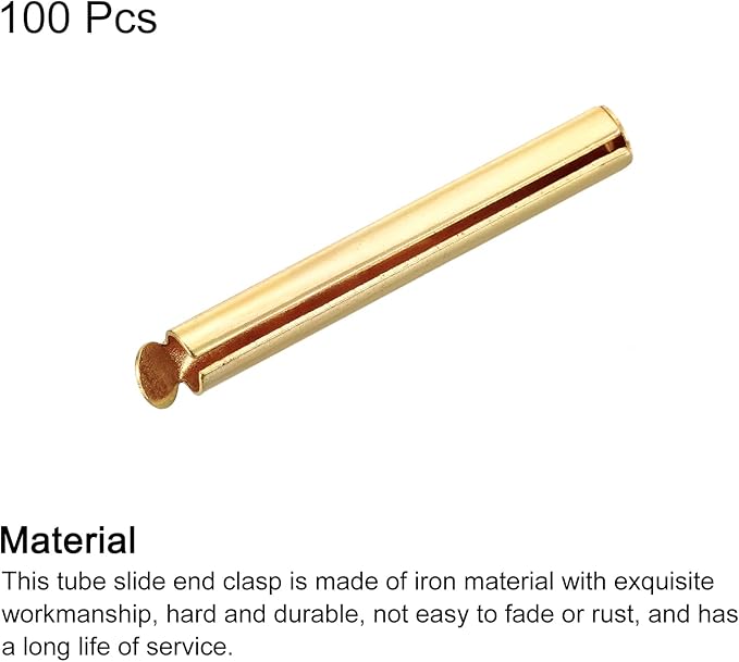 uxcell 100Pcs Slide on End Clasps, 30mm Tube Ball Bead Slider Crimp Ends for Multi-Strand DIY Craft Making, Light Golden