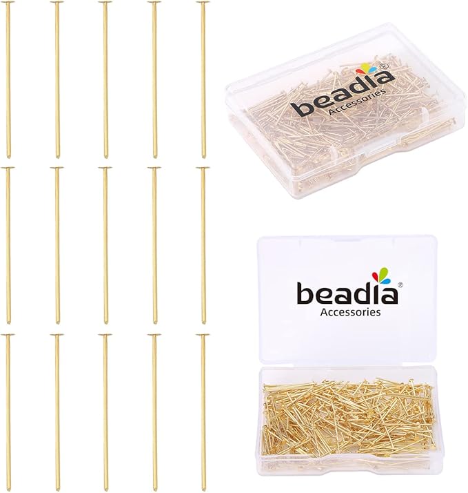14K Gold Plated Flat Head Pins Non Tarnish 20mm 300pcs for Jewelry Making Findings