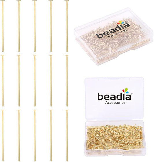 14K Gold Plated Flat Head Pins Non Tarnish 20mm 300pcs for Jewelry Making Findings