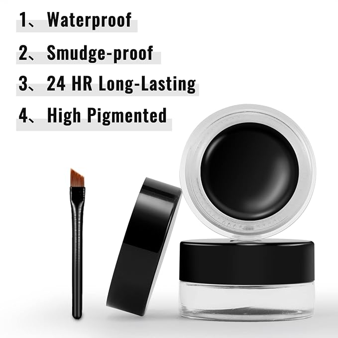 Erinde Dark Gray Gel Eyeliner Waterproof, Long Lasting Eyeliner Gel Pot, Intense Color Smudge-Proof Eye Liner Makeup, Matte Waterline Eye Liner with 2PCS Brushes, 08 Dark Gray