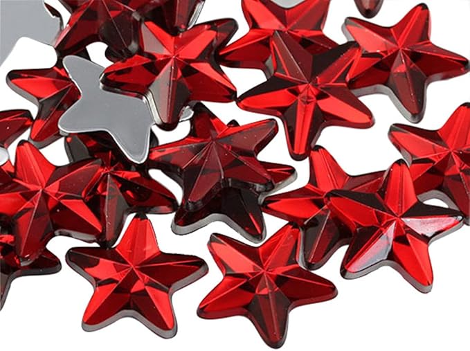 Allstarco Star Rhinestones Embelishments 15mm Flat Back Acrylic Plastic Gems for Jewelry, Crafts, Costumes, Invitations, Cosplay - 35 Pieces (Red Ruby H103)
