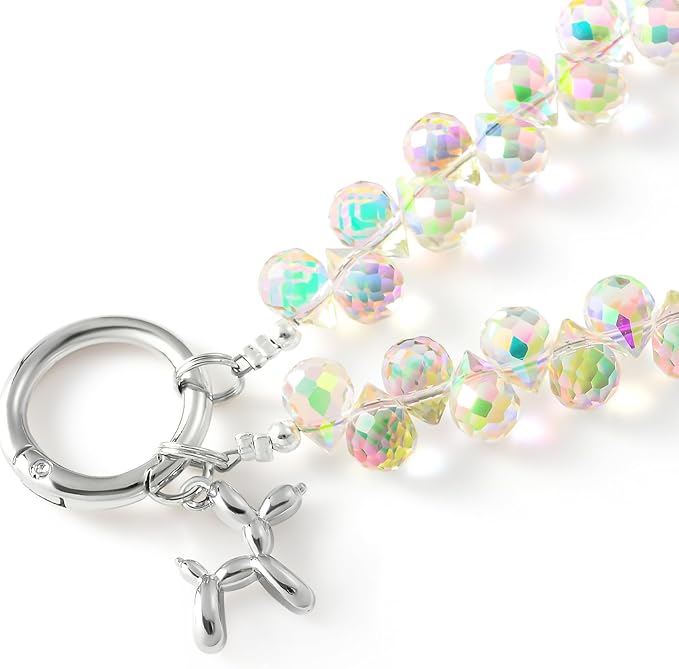 Crystal Phone Wrist Strap Phone Charm Chain Keychain Beaded Cellphone Lanyard with Tether Tab Hands-Free Wristlet Bracelet Wrist Grip Strap for Women, D-Crystal AB