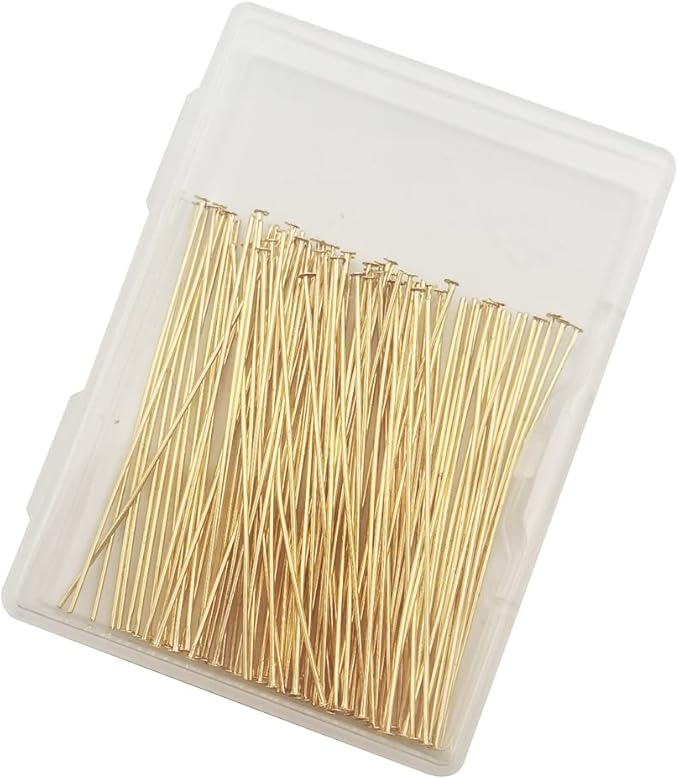 INSPIRELLE 100PCS Gold Plated Brass Flat Head Pins 22 Gauge Satin Pins for DIY Jewelry Making Findings - 50mm (2 Inch) Long