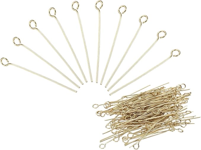PATIKIL 300pcs Stainless Steel Eye Pins 0.6mm/24 Gauge 28mm Earring Flat Headpins for Jewelry Making Supplies Jewelry Findings, DIY Craft, Necklace, Gold