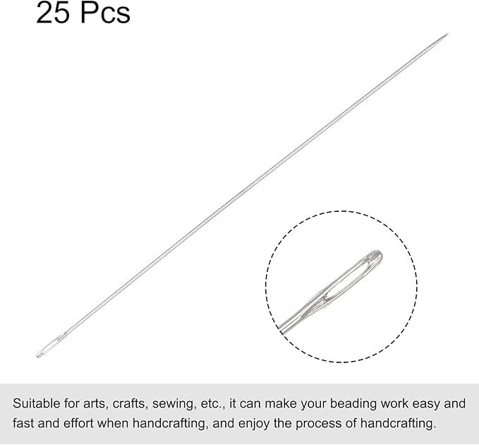 uxcell 25Pcs Beading Needles Fine Thin Long Straight Sewing Embroidery Threads Stainless Steel 2.17 Inch