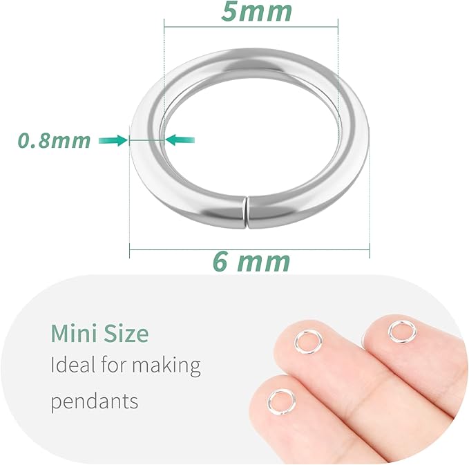 Uniclife 6 mm Silver Jump Rings for Jewelry Making Open Single Loops Mini Ring Connectors for Keychains and Necklace Repair (1000 PCS)