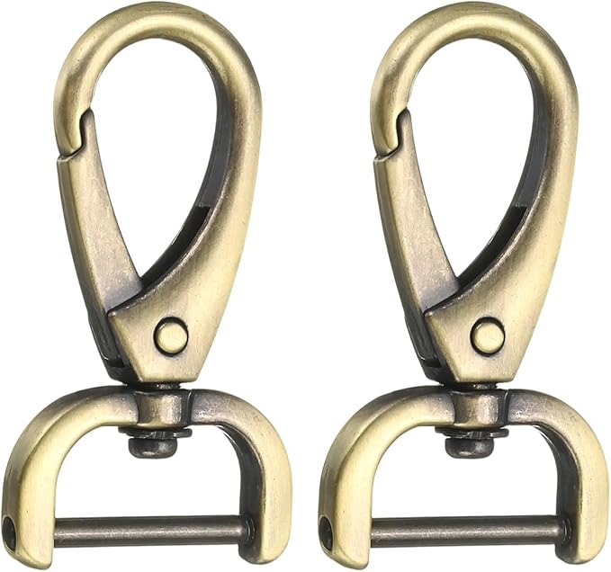 HARFINGTON 2Pcs Detachable Snap Hook Swivel Clasp 3/4" D Ring with Swivel Lobster Claw Clasps Hook for Purse Strap Keychain Bag DIY Craft, Brass