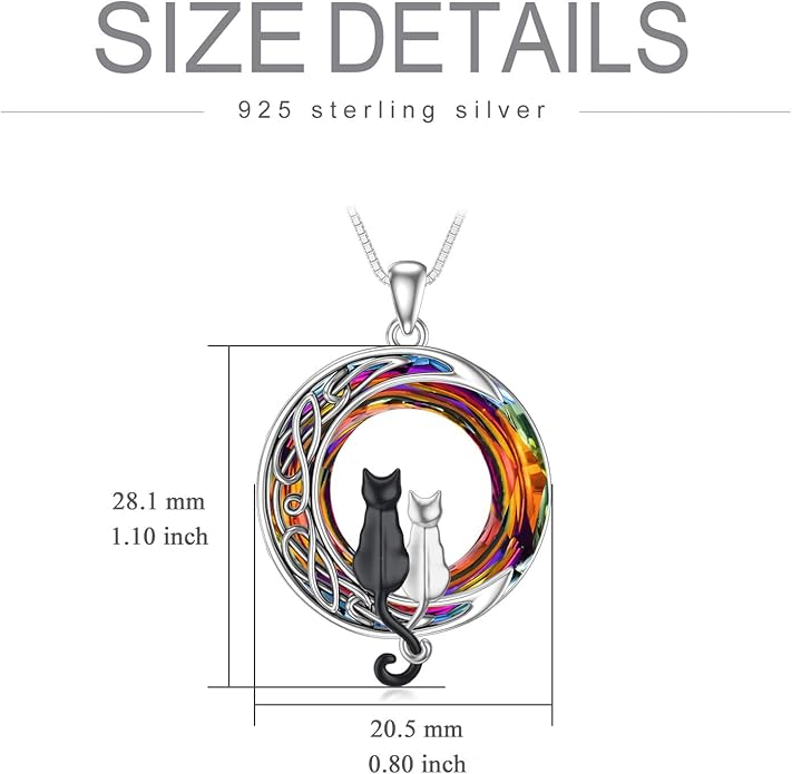 TOUPOP Cat Gifts for Cat Lovers One Two Three Four Cats Necklace Sterling Silver Cats on the Moon Pendant Necklace with Blue Circle Crystal Birthday Christmas Celtic Jewelry Gifts for Women