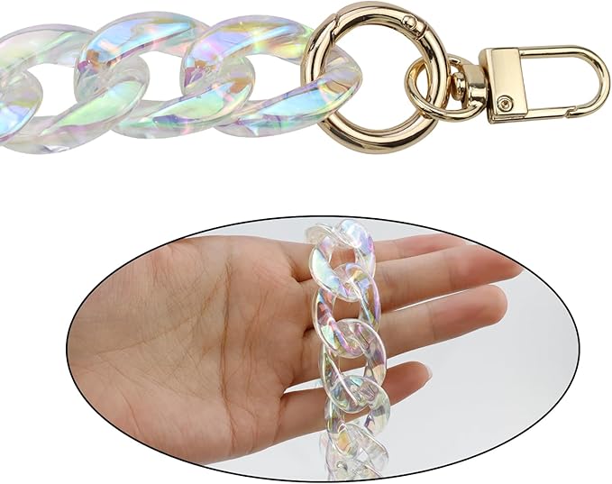 Chunky Acrylic Purse Strap Bag Chain Handle Purse Chain Replacement for Handbag Purse Shoulder Bag (Colorful Transparent,33.5")
