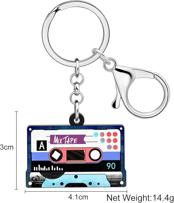 WEVENI Retro Acrylic 80s 90s Cassette Tape Keychains for Women Teen Girls Birthday Vintage Themed Party Accessories Charms