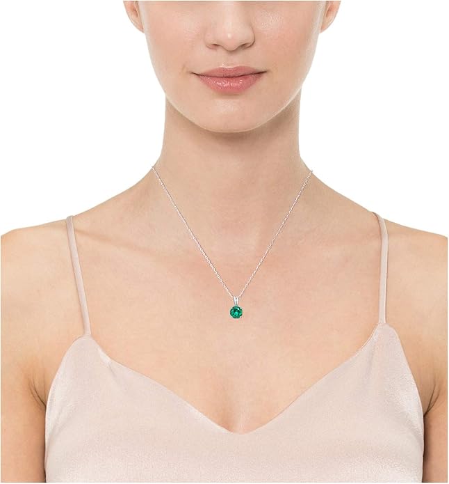 Amazon Essentials Sterling Silver Round Cut Birthstone Pendant Necklace 18"