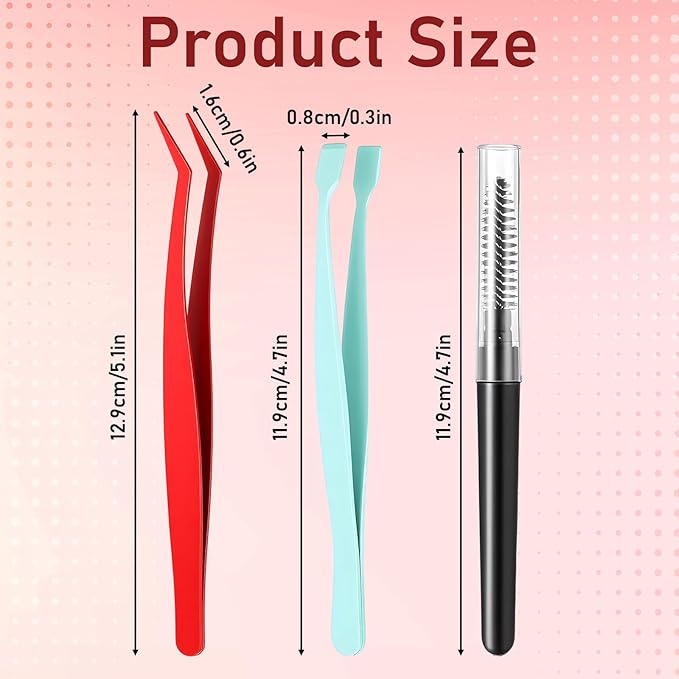 3 Pcs Stainless Steel Lash Tweezers for Eyelash Clusters Kit Eyelash Tweezers Flat Curved Tip for Lash Artists Women Eyelashes Extension Applications