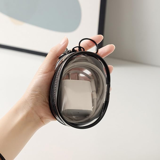 Enkrio 2PCS Mini Clear Makeup Bag Keychain Pouch with Zipper Clear Figure Display Bag Coin Purse Card Holder Data Cable Organizer (Black)