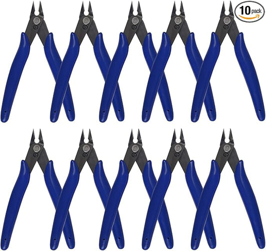 10-Pack Flush Cutters Bulk Set - Precision Angled Wire Snips for Small Teams | 5" High Carbon Steel Cutters with Spring & Anti-Rust Sleeves
