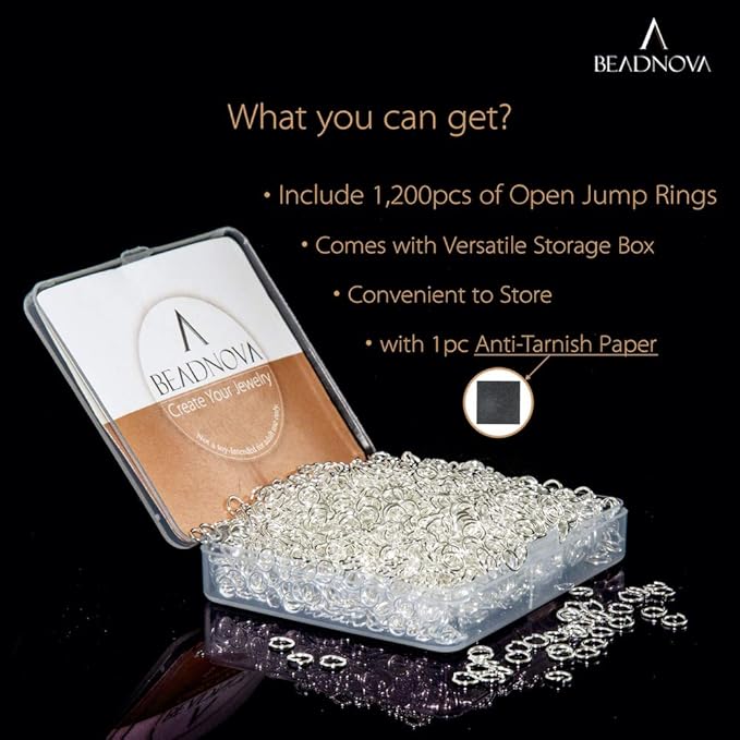 BEADNOVA 5mm Jump Rings for Jewelry Making Silver Open Jump Rings for Earrings and Keychains (1200Pcs)