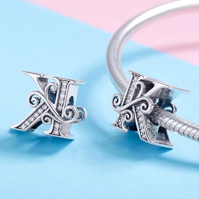 925 Sterling Silver Letter Charms for Pandora Bracelets Alphabet Initial Charms Beads Birthday Christmas Jewelry Gift for Women