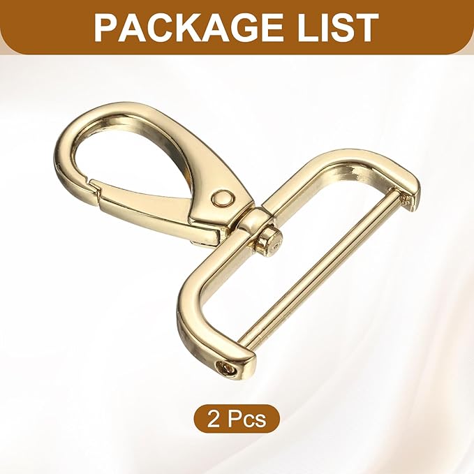 HARFINGTON 2Pcs Detachable Snap Hook Swivel Clasp 1 1/2" D Ring with Swivel Lobster Claw Clasps Hook for Purse Strap Keychain Bag DIY Craft, Gold