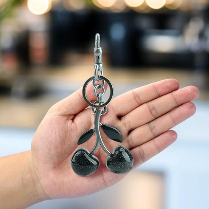 Cherry Keychain for Purse - Resin Alloy Silver Cherry Bag Charm，Cute Fruit Accessory for Women/Gift/Home/Car