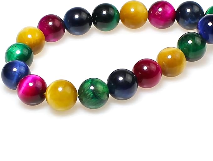 MJDCB Stone Beads 6mm 60pcs Round Mixed Color Tiger's Eye Loose Gemstone Bead Charms for Jewelry Making Bracelet Necklace Earring Pendant