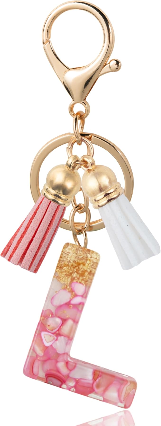 Initial Letter Keychain Cute Resin with 2 PU Tassel, Letter Keychain for Backpack Charms, Initial Keychains for Women