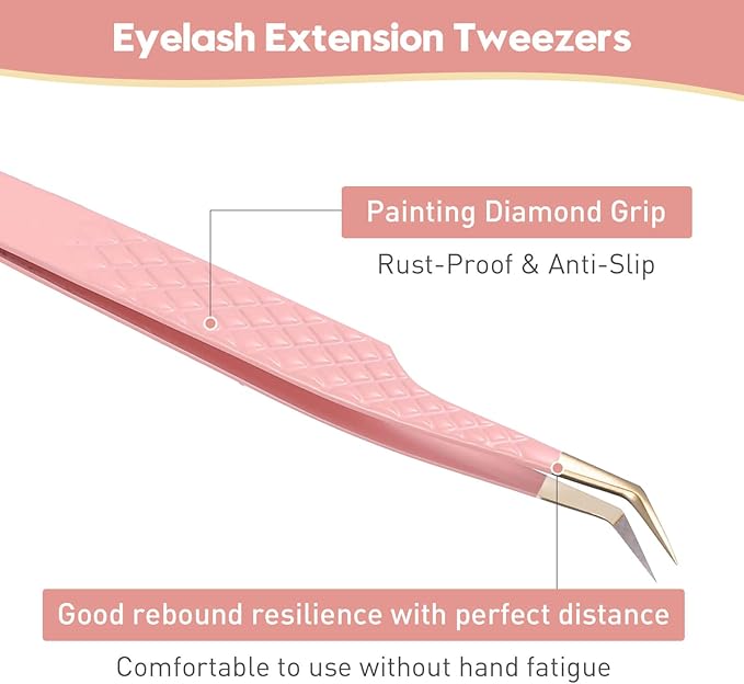 Ms.Queen 45 Degree Tweezers for Lash Extensions,Precision Fiber Tip Eyelash Tweezers for Volume Eyelash Extensions