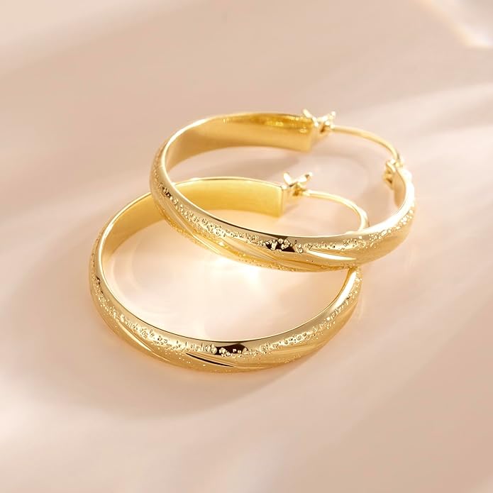 DZCYAN 14K Gold Hoop Earrings for Women Gold Hoop Earrings for Women Hoops Earring for Womens Grainy Hoops Earring for Womens 20/25/30mm