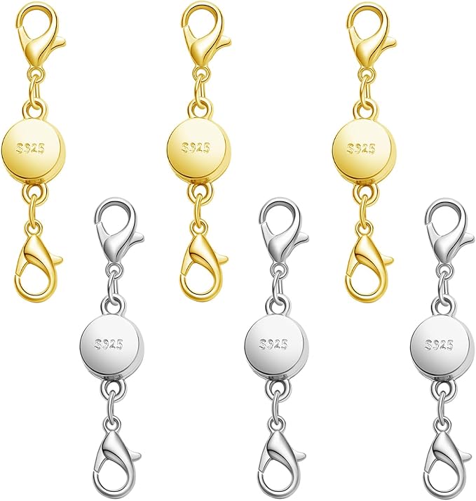 S925 Silver Magnetic Necklace Clasps with Lobster Clasp, Jewelry Clasps for Necklaces, Bracelets (3golden+3silvery)