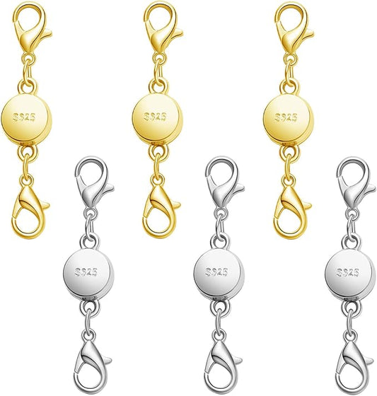 S925 Silver Magnetic Necklace Clasps with Lobster Clasp, Jewelry Clasps for Necklaces, Bracelets (3golden+3silvery)