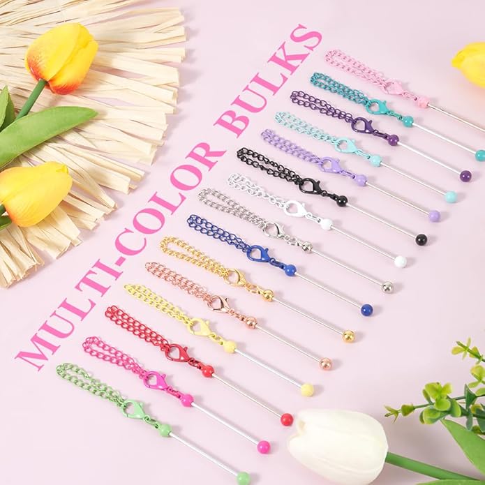 30 PCS Beadable Keychain Bars Bulk, Metal Blank Keychain Bars for Beads, DIY Beaded Key Chain Making Kit for DIY Crafts Jewelry Charms Making Supplies