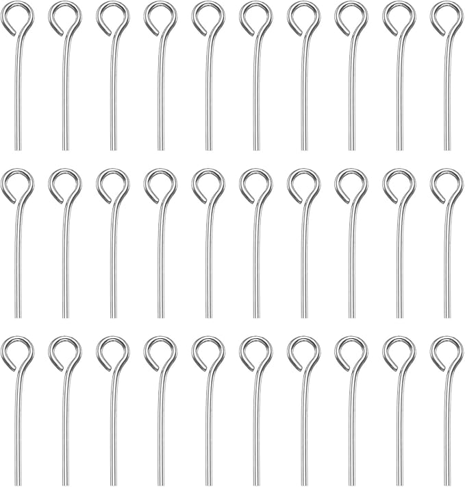HARFINGTON 100pcs Open Eye Head Pins 0.63" 16mm Mini Metal Wire Eye Pins Beading Small Needles Bulk for Earring Pendant Necklace Bracelet Charm Jewelry Making Findings DIY Craft, Silver Tone