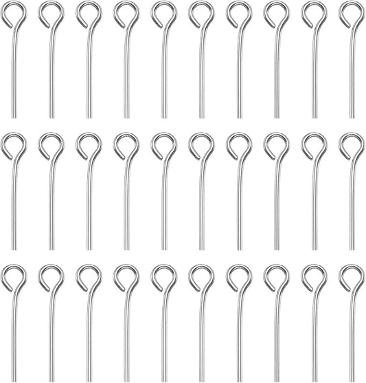 HARFINGTON 100pcs Open Eye Head Pins 0.63" 16mm Mini Metal Wire Eye Pins Beading Small Needles Bulk for Earring Pendant Necklace Bracelet Charm Jewelry Making Findings DIY Craft, Silver Tone