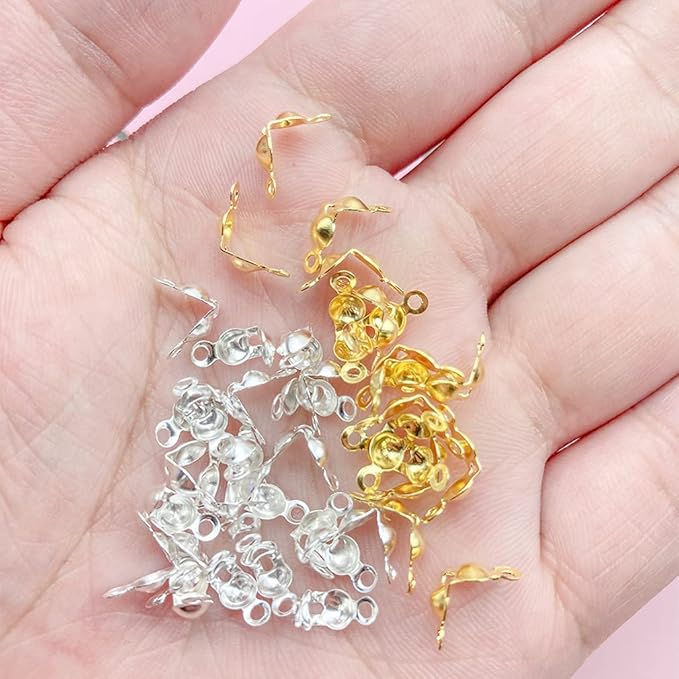 1600Pcs Bead Tips Knot Covers Clamshell Fold-Over Bead Tips Knot Covers Metal Open Bead Tips Knot Covers Iron Clamshells Terminators Wire Crimp End Caps for Jewelry Making Craft DIY,2 Color