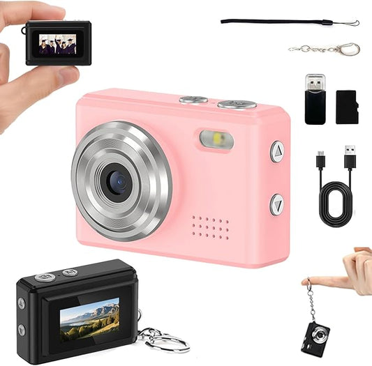 Mini Digital Camera Keychain Tiny Pixel Hd 1080p Retro Keychain Camera Micro Portable That Works Camera for Travel Study Recording (Pink 32G)